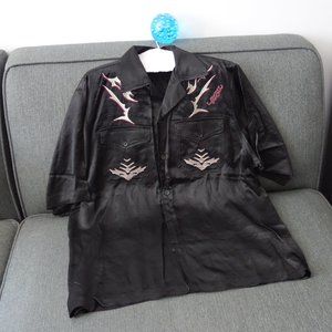 Diesel 100% Rayon-Viscose Casual Button Down Short Sleeve Black Shirt Size S